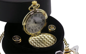 Master Mason Blue Lodge Pocket Watch - Cufflinks Personalised Full Hunter Gift Set in Case - Bricks Masons