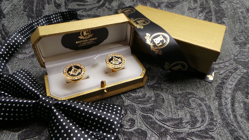 Master Mason Blue Lodge Cufflinks - Gold Crystal Luxury Gift Set - Bricks Masons
