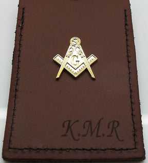Master Mason Blue Lodge Luggage Tag - Leather Engraved & Gold Emblem - Bricks Masons