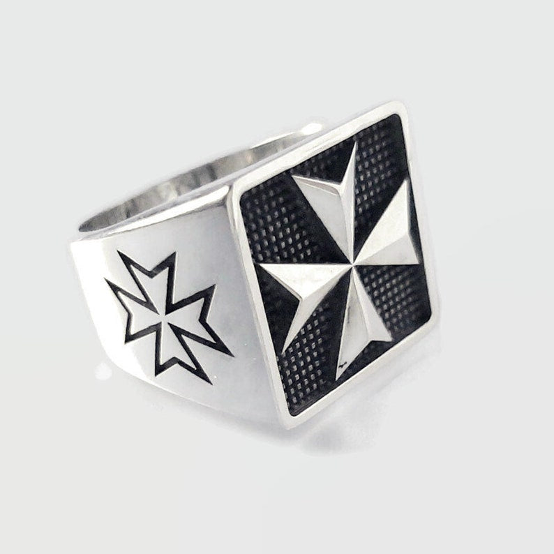 Order Of Malta Ring - Medieval Templar Cross Sterling Silver - Bricks Masons