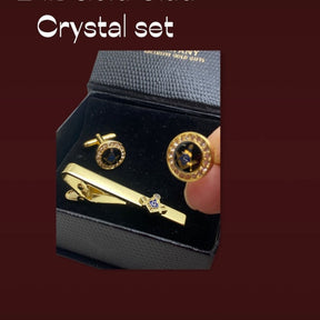 Master Mason Blue Lodge Cufflinks - Gold Crystal Tie Clip Set - Bricks Masons