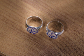 Master Mason Blue Lodge Ring - Silver Blue Enamel 925 Sterling Silver - Bricks Masons