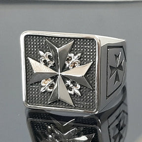 Order Of Malta Ring - Sterling silver Cross-Free Mason ring - Bricks Masons
