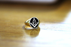Master Mason Blue Lodge Ring - Gold & Black Enamel Various Materials - Bricks Masons