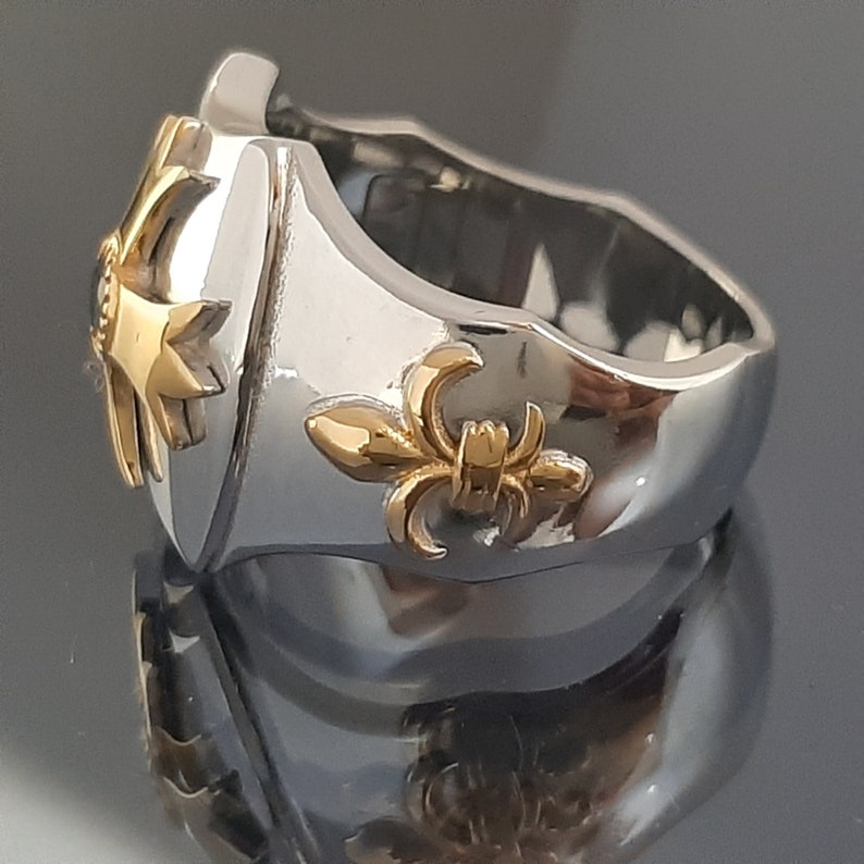 Knights Templar Ring - Gold Plated Cross Sterling Silver & Blue Sapphire - Bricks Masons