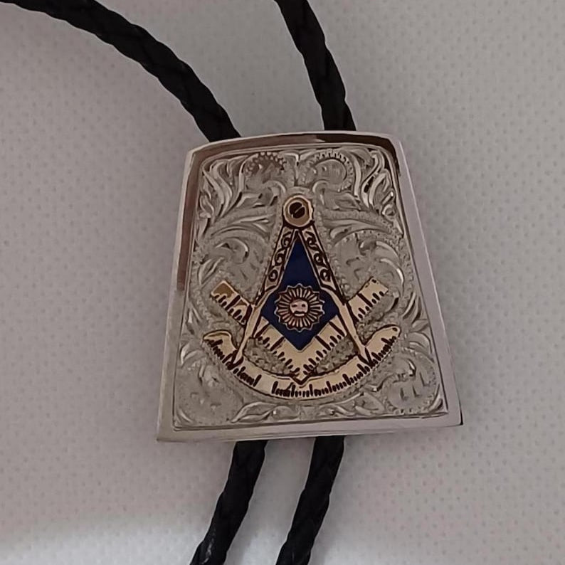 Past Master Blue Lodge Bolo Tie - Silver Detailing With Clip - Bricks Masons