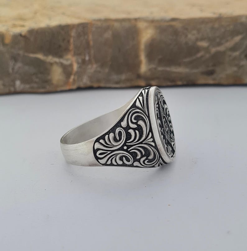 Master Mason Blue Lodge Ring - Handmade Sterling Silver Masonic - Bricks Masons