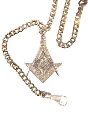 Master Mason Blue Lodge Pocket Watch Chain - Silver and Crystal - Bricks Masons