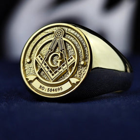 Master Mason Blue Lodge Ring - Square & Compass G Engraving Options - Bricks Masons