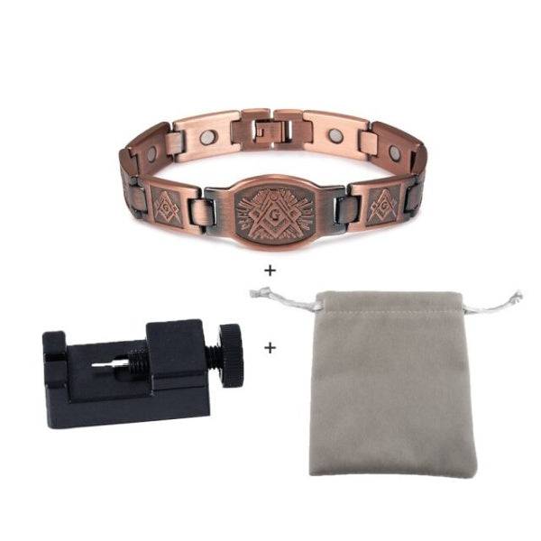 Knights Templar Commandery Bracelet - Square and Compass G/Cross Copper Magnetic