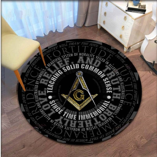 Master Mason Blue Lodge Rug - Square and compass G Room Round & Carpets - Bricks Masons