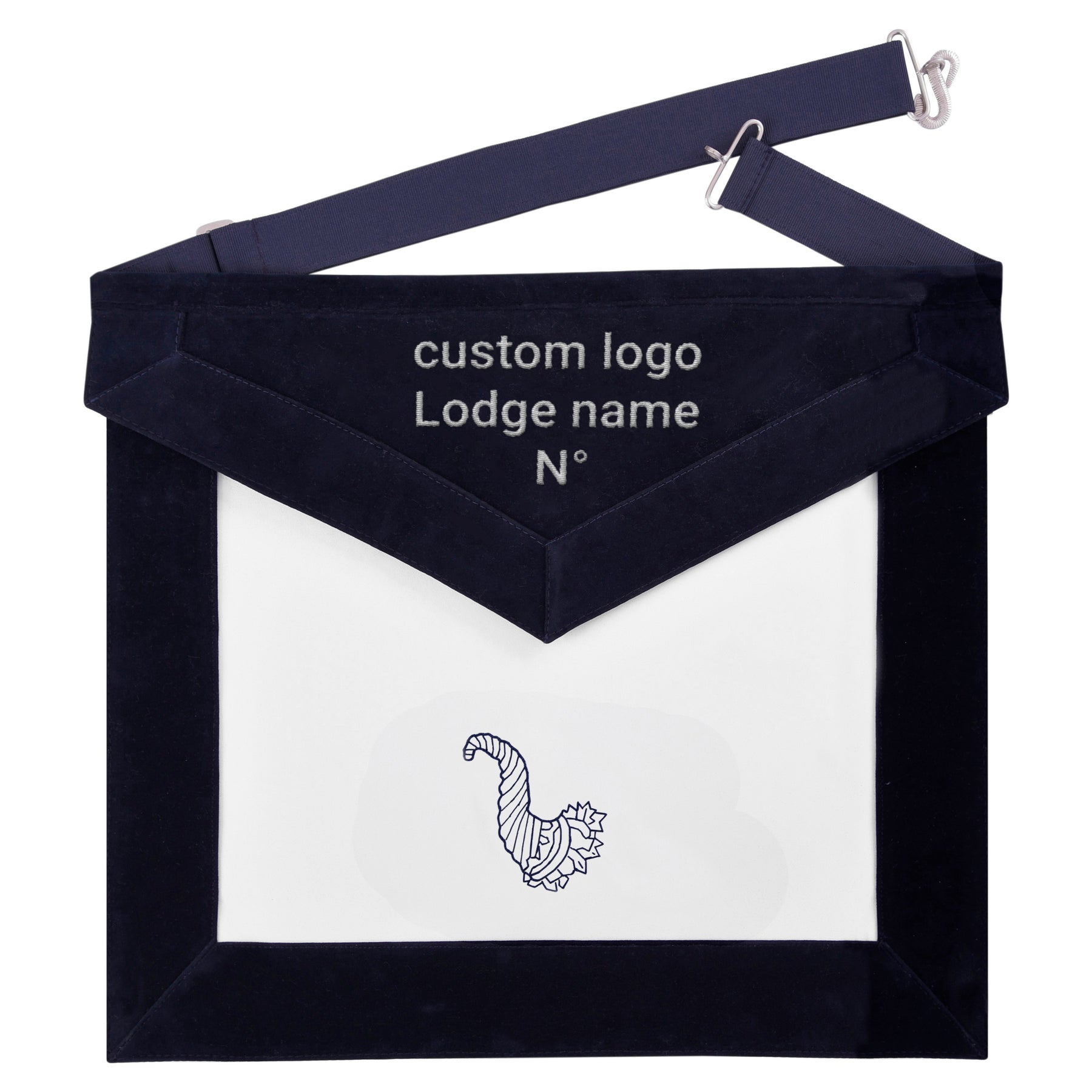 Junior Steward Blue Lodge Officer Apron - Navy Velvet With Silver Embroidery Thread - Bricks Masons
