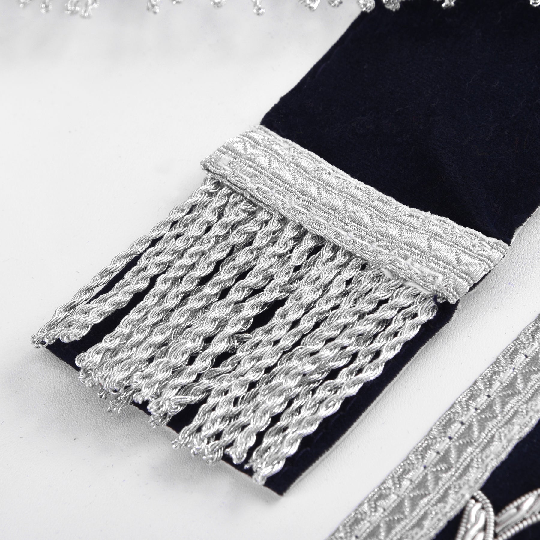 Junior Warden Blue Lodge Officer Apron - Dark Blue With Silver Hand Embroidery Bullion - Bricks Masons