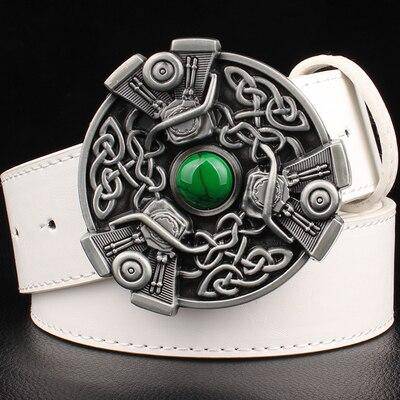 Knights Templar Belt - Celtic Knot Green Gem Black/Brown/White - Bricks Masons