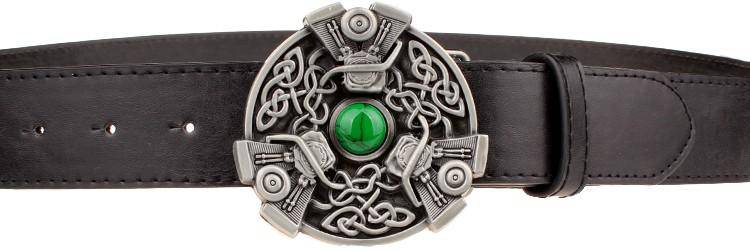 Knights Templar Belt - Celtic Knot Green Gem Black/Brown/White - Bricks Masons