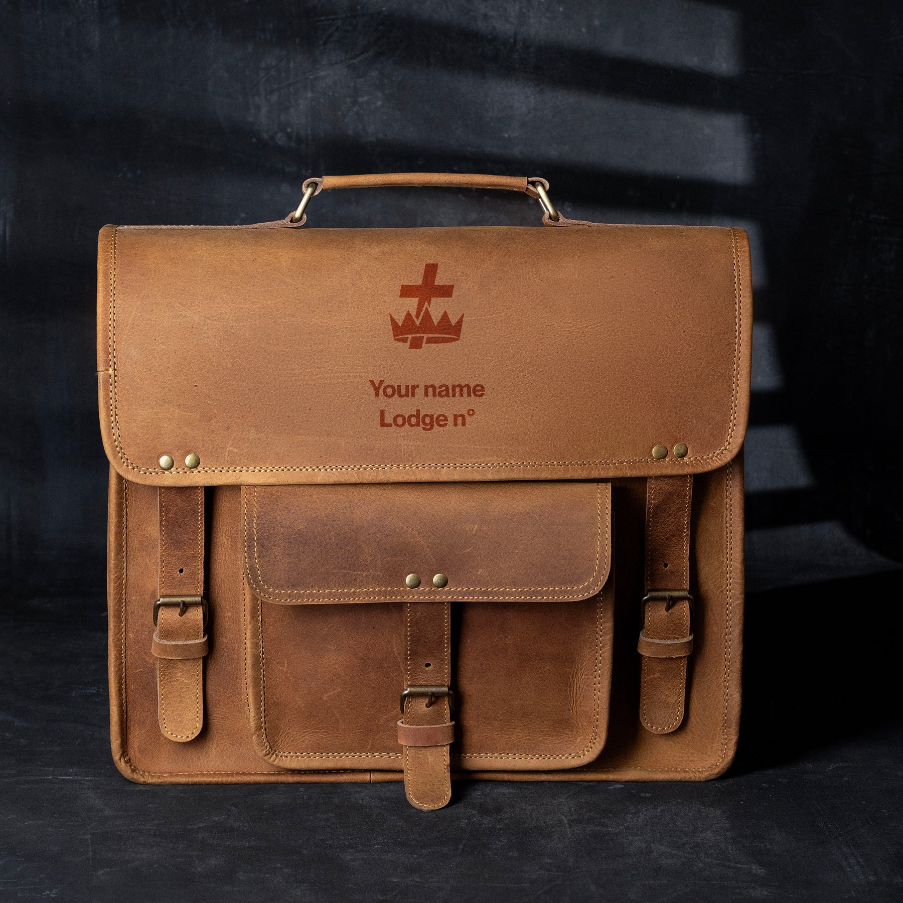 Knights Templar Commandery Briefcase - Genuine Cow Leather - Bricks Masons