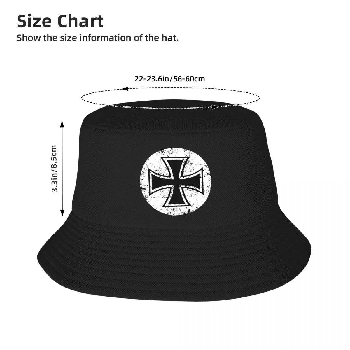 Knights Templar Bucket Hat - Black & White Cross - Bricks Masons