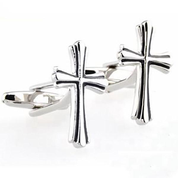 Knights Templar Cufflink - Black Lines Cross Silver - Bricks Masons