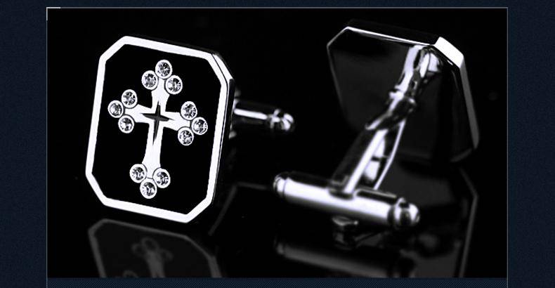 Knights Templar Cufflink - Cross Rectangular Black - Bricks Masons