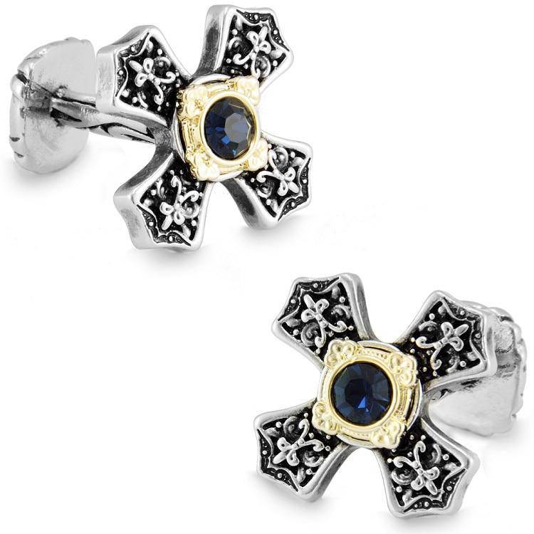 Knights Templar Cufflink - Electroplated Crystal Rhinestone Cross - Bricks Masons