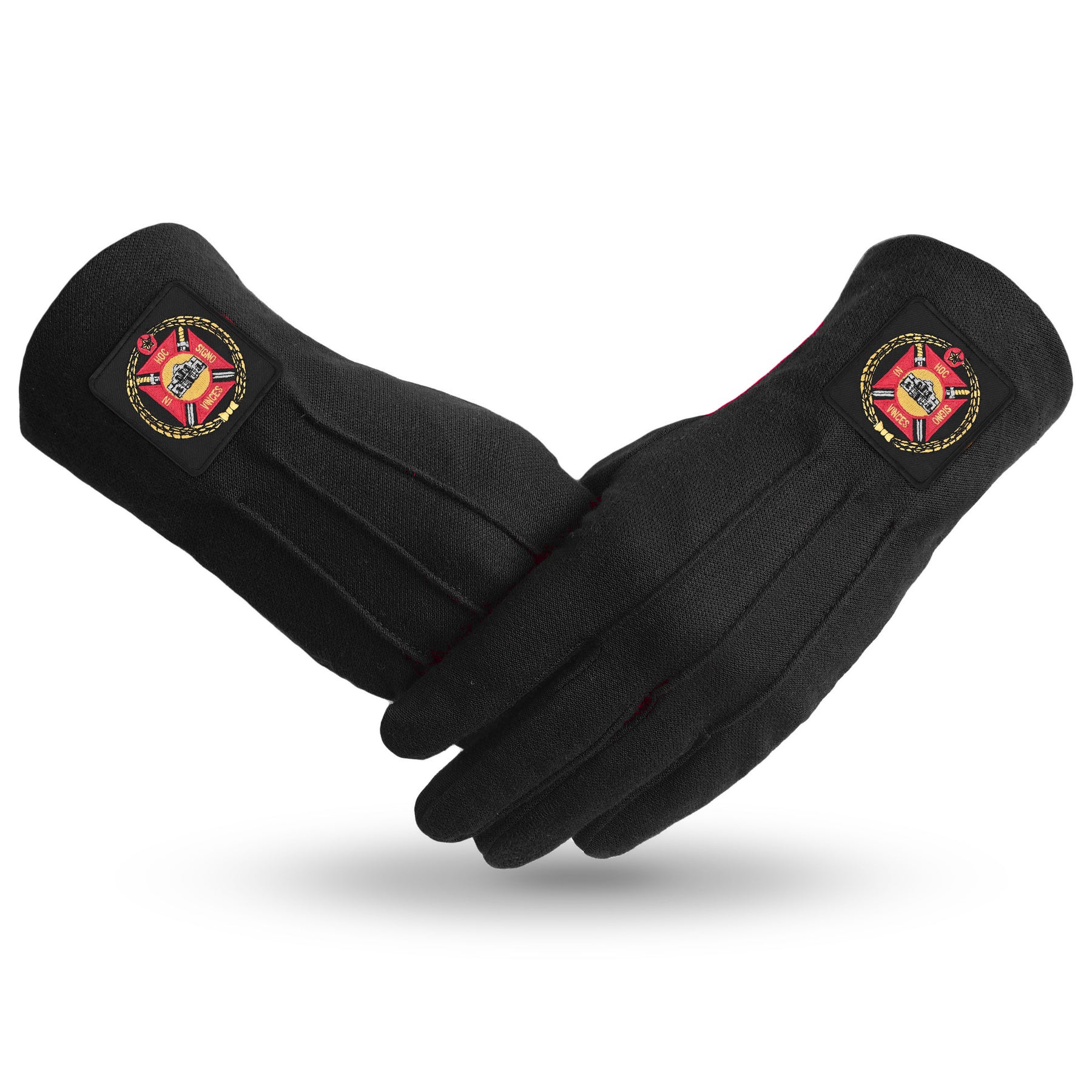 Knights Templar Commandery Glove - Black Cotton With Patch - Bricks Masons