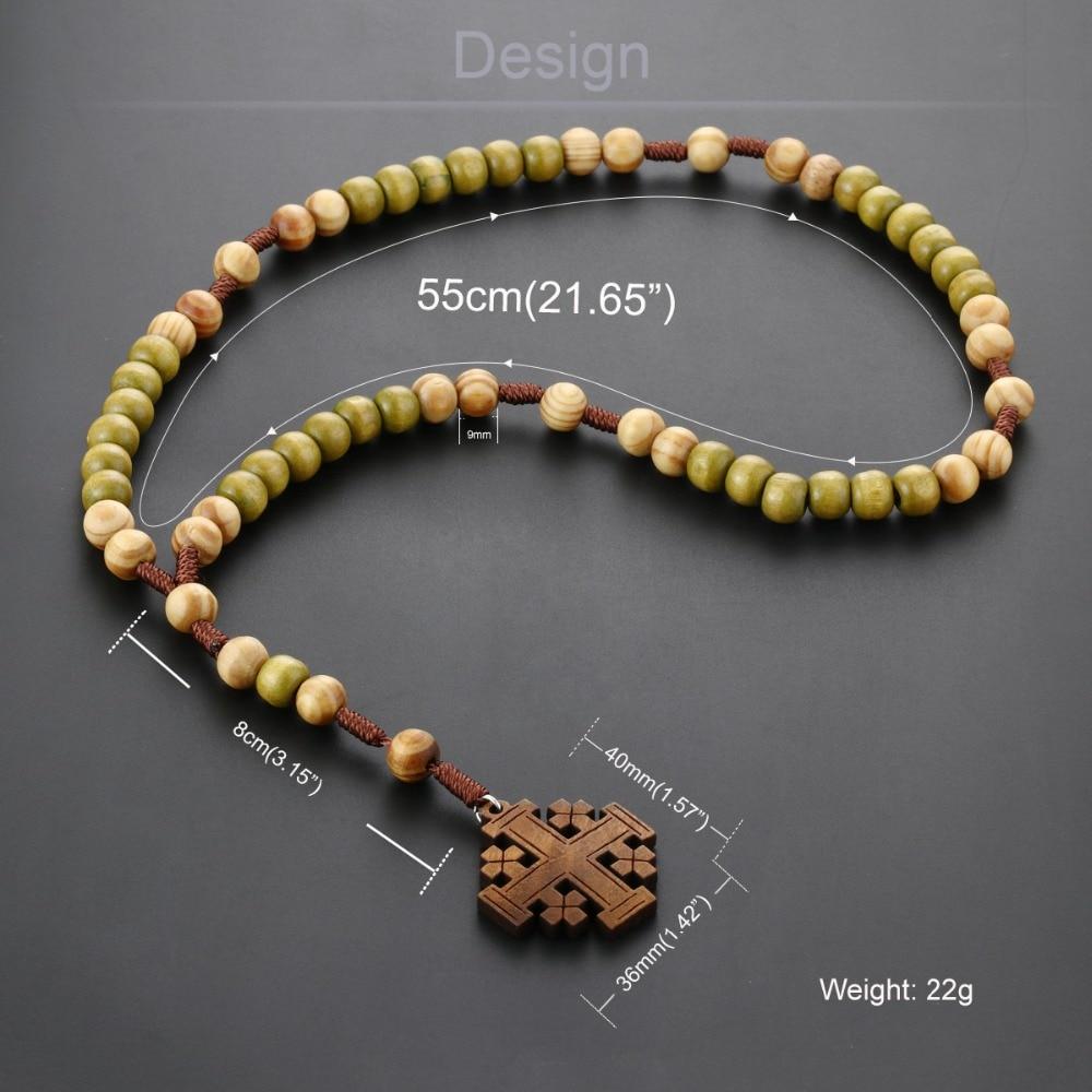 Knights Templar Necklace - Wooden Rosary Beaded Jerusalem Cross - Bricks Masons