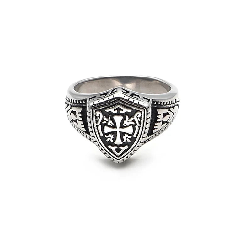 Knights Templar Commandery Ring - 316L Stainless Steel Warrior Cross Shield - Bricks Masons