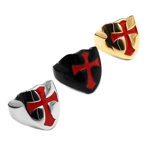 Knights Templar Ring - Armor Shield Red Cross (Black/Gold/Silver) - Bricks Masons