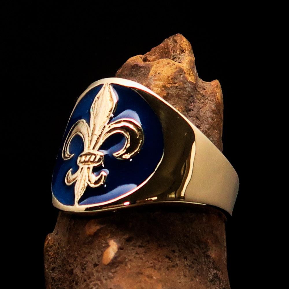 Knights Templar Ring - Blue Knight Fleur De Lis Cross - Bricks Masons