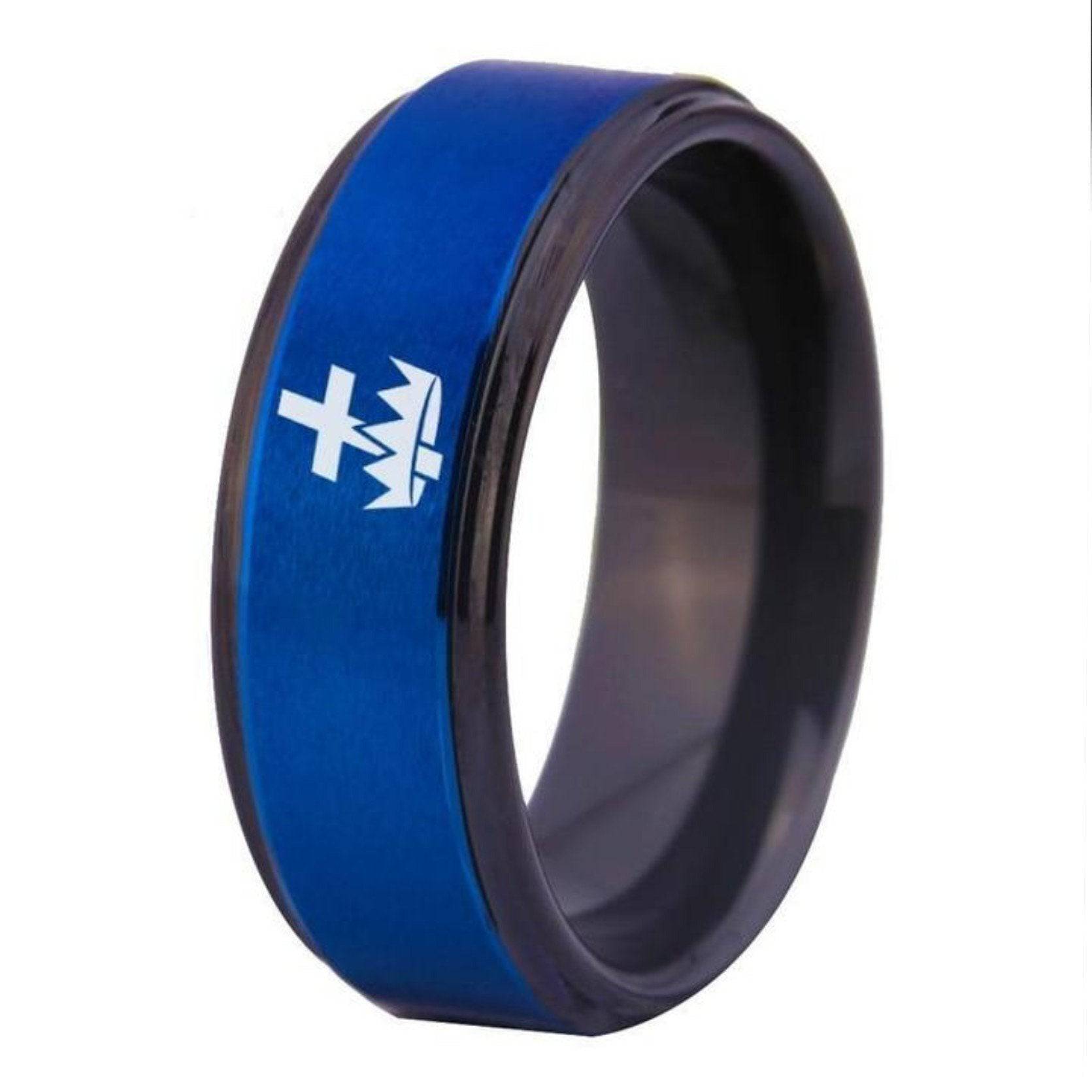Knights Templar Ring - Blue Tungsten Personalizable - Bricks Masons