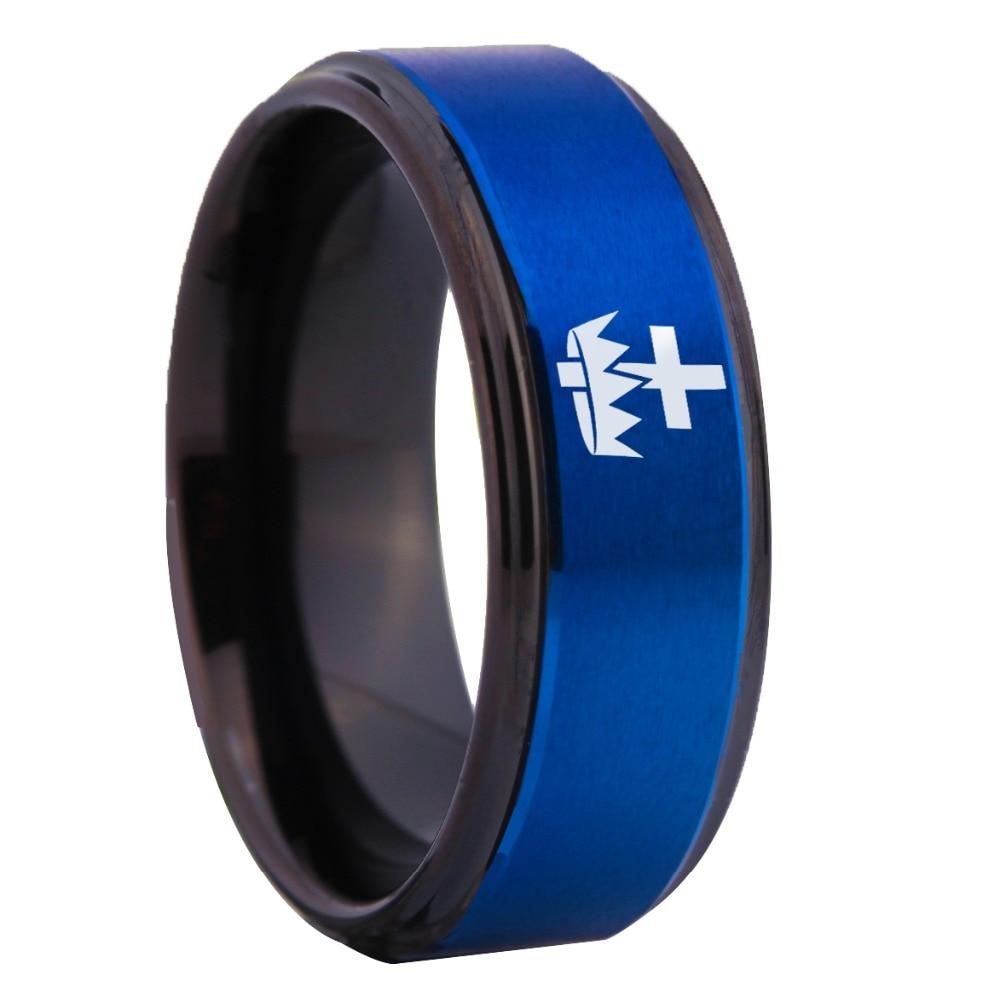 Knights Templar Ring - Blue Tungsten Personalizable - Bricks Masons