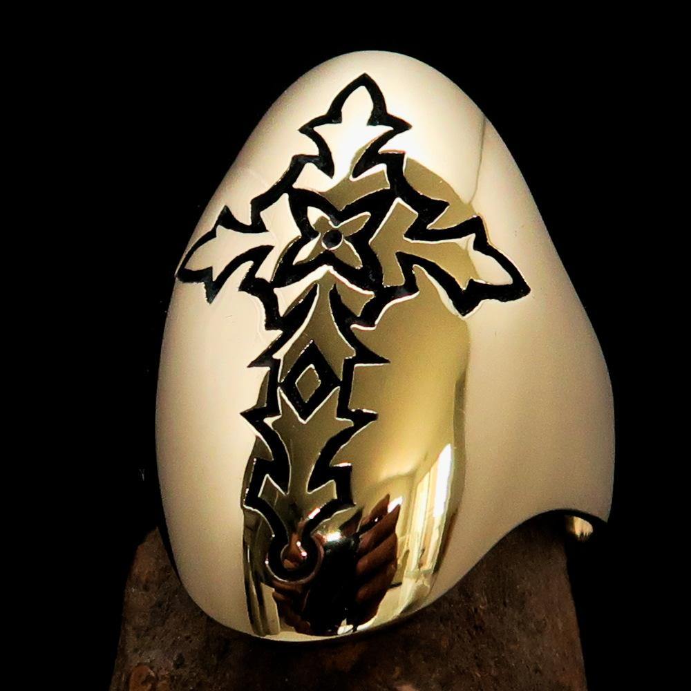 Knights Templar Ring - Gold Brass Ring With Cross - Bricks Masons