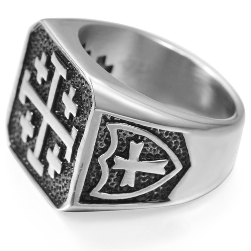 Knights Templar Ring - Jerusalem Cross Silver Color - Bricks Masons