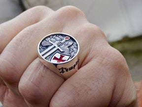 Knights Templar Ring - Red Armor Shield Crusader Cross - Bricks Masons