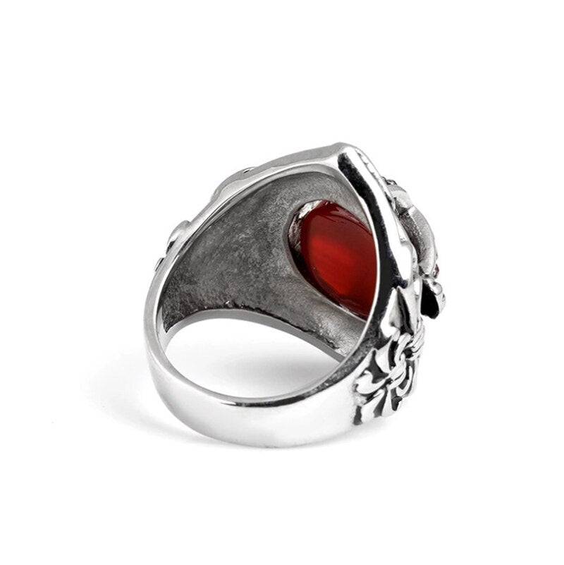 Knights Templar Ring - Red Stone Cross Silver and Gold - Bricks Masons