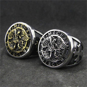Knights Templar Ring - Saint Michael Protect Us Different Color - Bricks Masons
