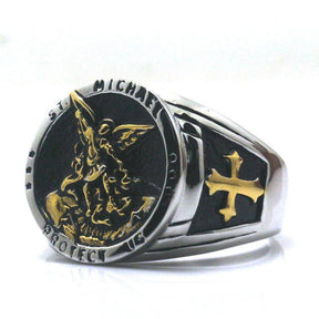 Knights Templar Ring - St. Michael Protect Us Gold/Silver - Bricks Masons