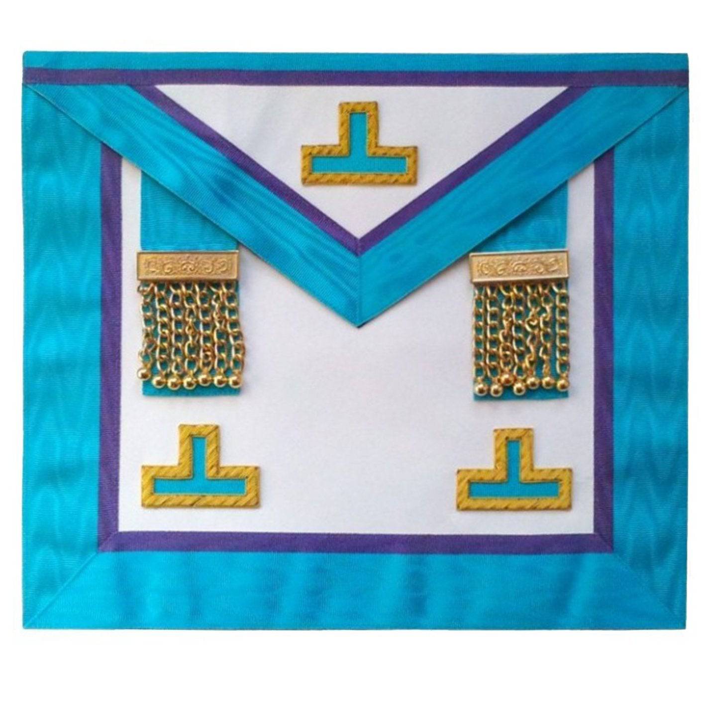 Worshipful Master  Apron - White, Turquoise & Royal Blue with Tassels