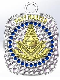 Past Master Blue Lodge Pendant - White Gold Plated With Rhinestones - Bricks Masons