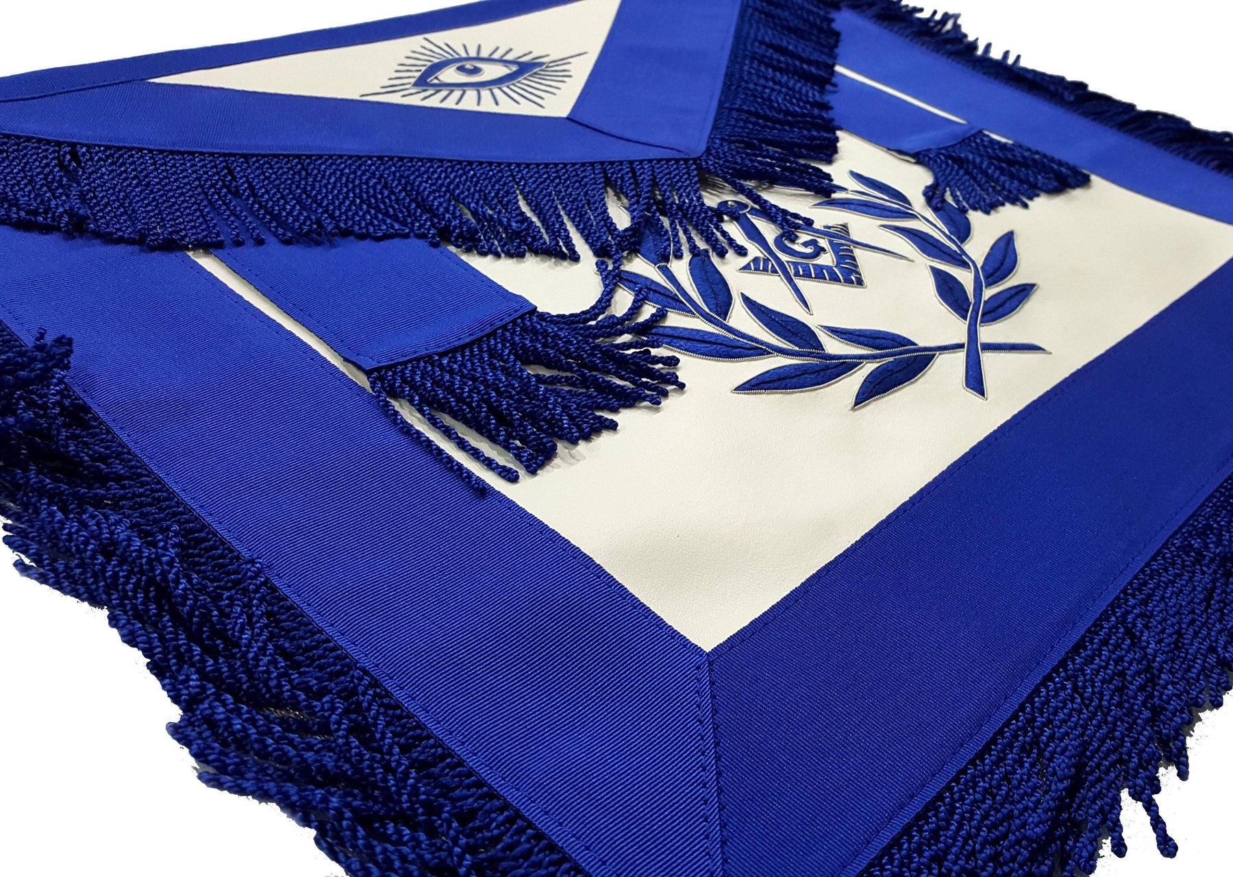 Master Mason Blue Lodge Apron - Blue with Embroidery & Fringe - Bricks Masons