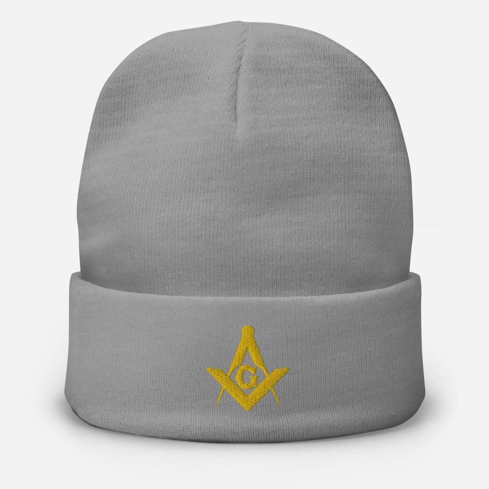 Master Mason Blue Lodge Beanie - Square and Compass G Golden Embroidery - Bricks Masons