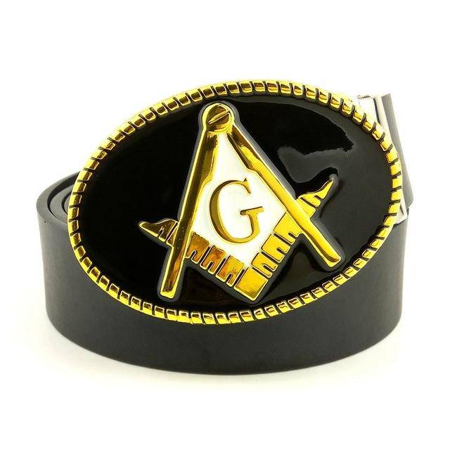 Master Mason Blue Lodge Belt - Golden Square & Compass G - Bricks Masons