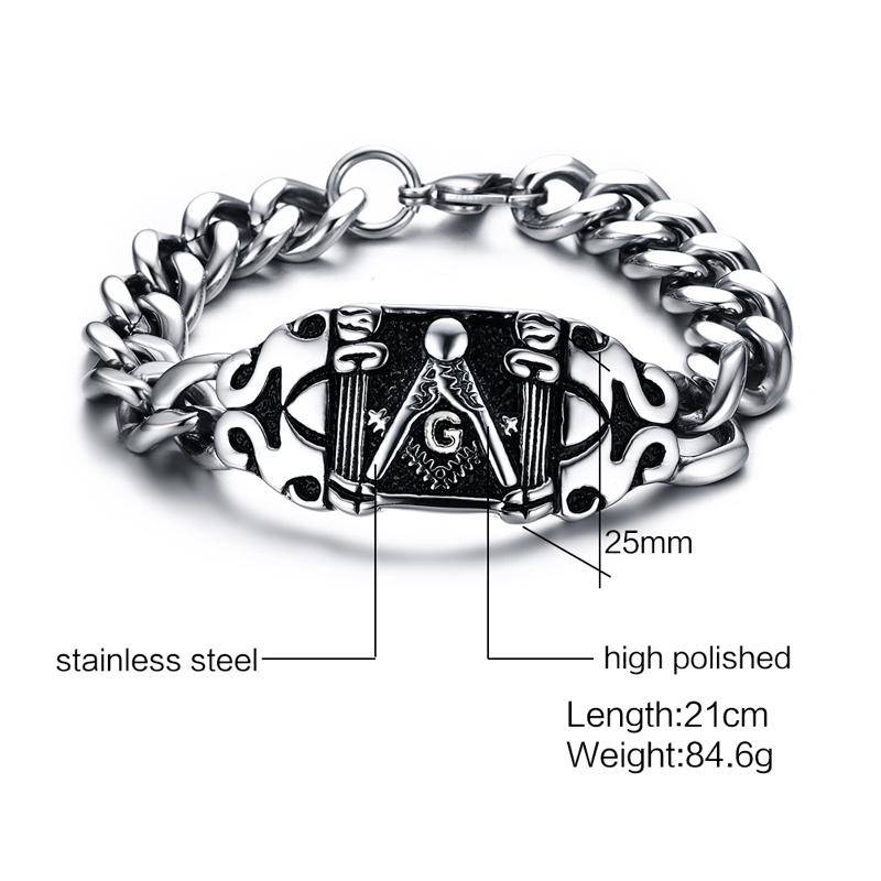 Master Mason Blue Lodge Bracelet - Biker Square and Compass - Bricks Masons