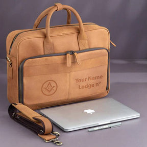 Master Mason Blue Lodge Briefcase - Handmade Leather - Bricks Masons