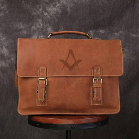 Master Mason Blue Lodge Briefcase - Handmade Leather - Bricks Masons
