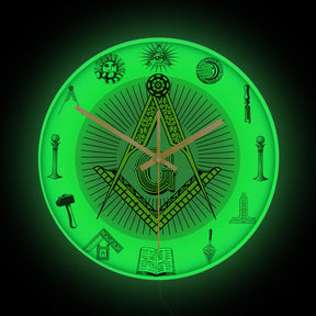 Master Mason Blue Lodge Clock - Golden Square and Compass G Digital LED - Bricks Masons