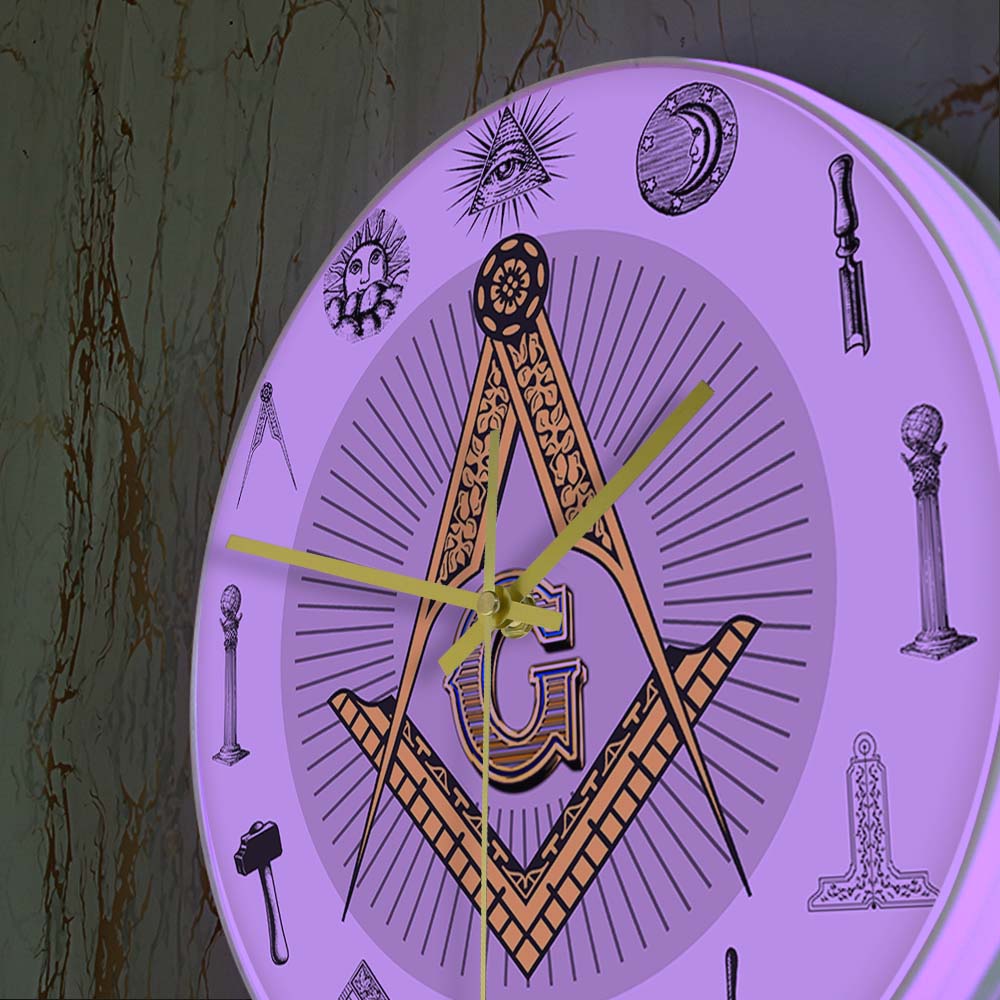 Master Mason Blue Lodge Clock - Golden Square and Compass G Digital LED - Bricks Masons
