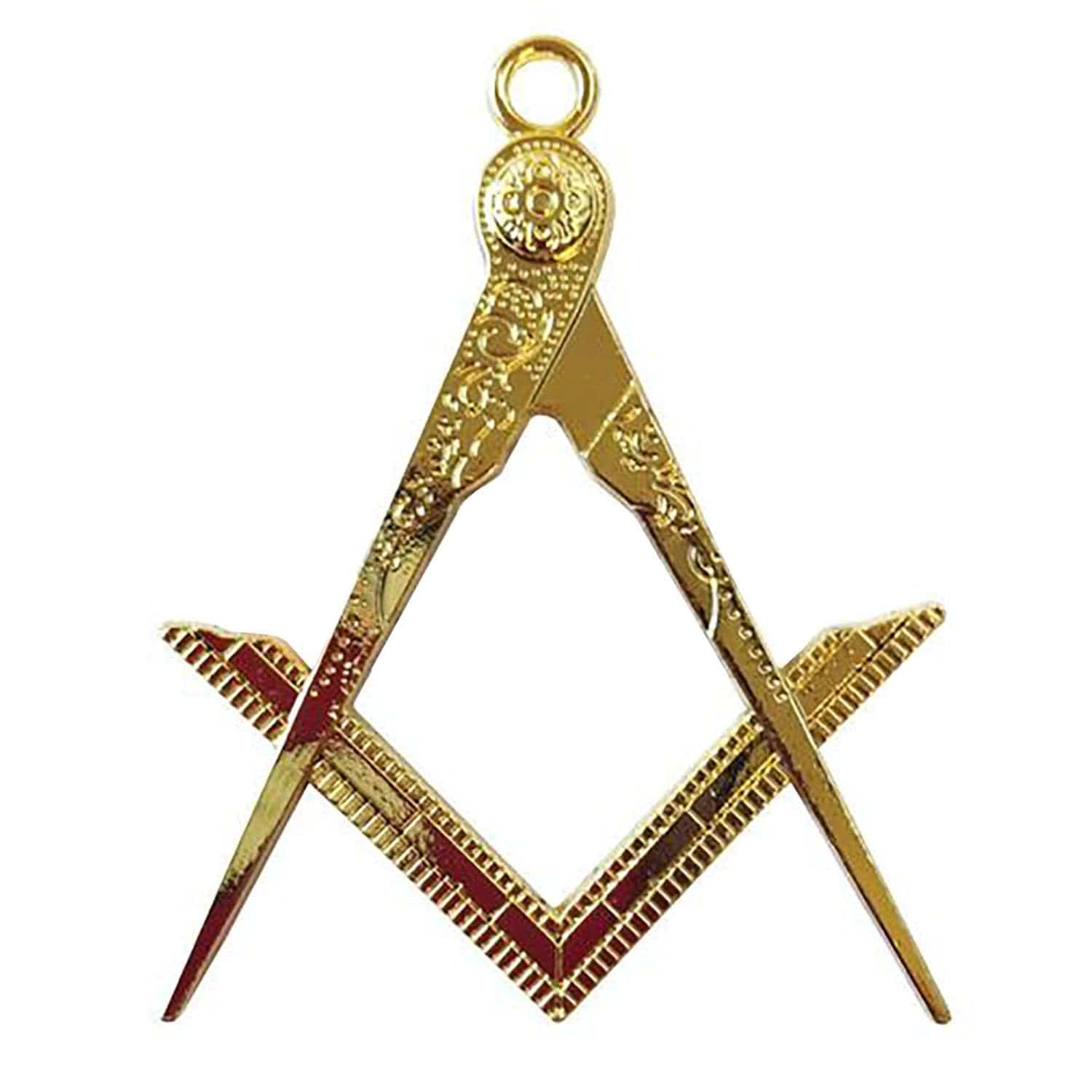 Master Mason Blue Lodge Collar Jewel - Square & Compass Gold Metal - Bricks Masons