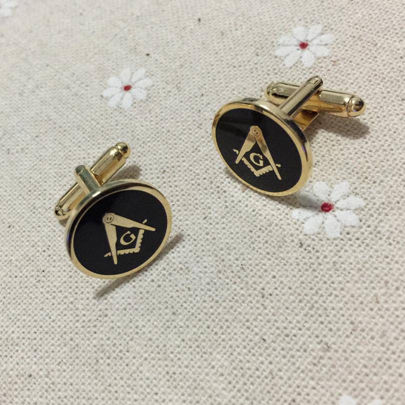 Master Mason Blue Lodge Cufflink - Round & Gold - Bricks Masons