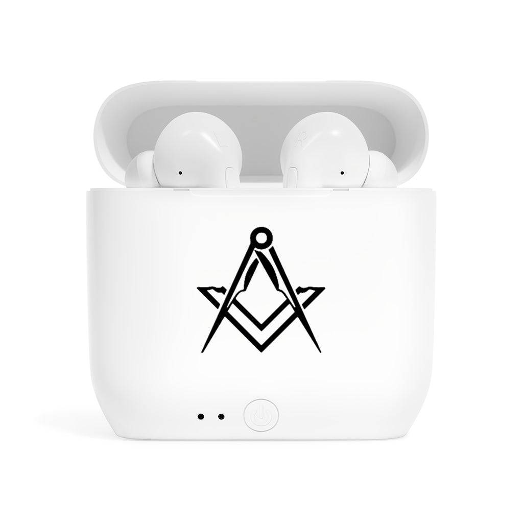 Master Mason Blue Lodge Earbud - White with Square & Compass - Bricks Masons